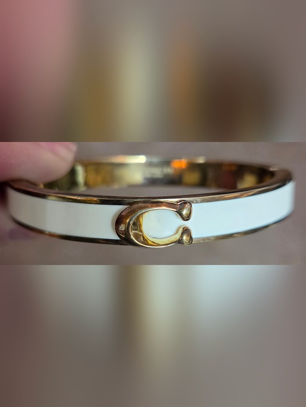 Coach White Enamel Cuff Bracelet with Gold-Tone Signature C